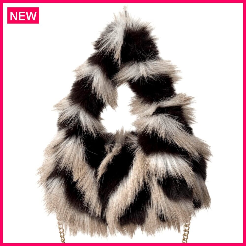Large Faux Fur Tote Bag, Crossbody Shoulder Purse, Lightweight Hobo Handbag